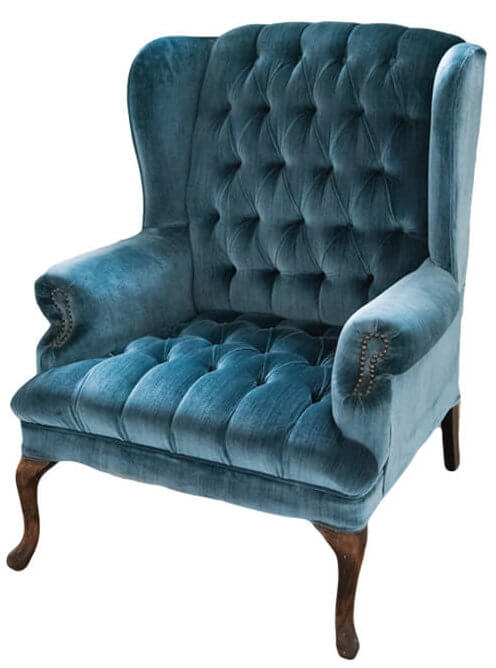 Blue Velvet Wingback Chair | Uniquely Chic Vintage Rentals