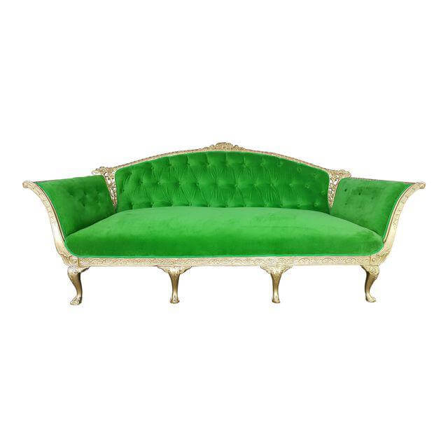 Gold Leaf Green Velvet Sofa