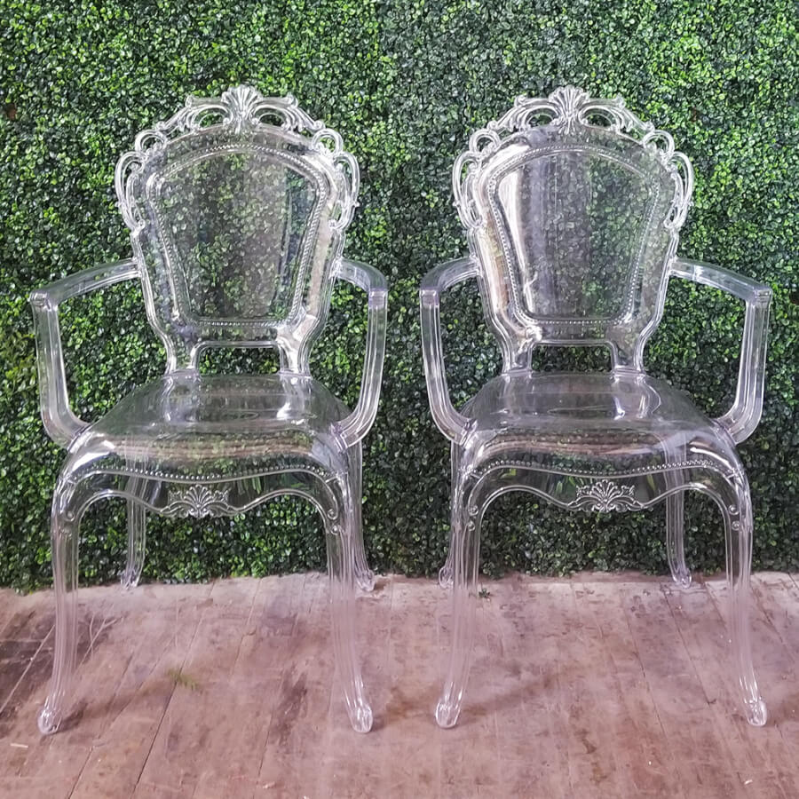 Victorian Lucite Ghost Chairs | Uniquely Chic Vintage Rentals