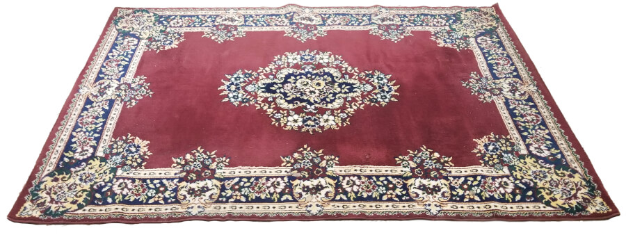 Red Rug with Blue Trim | Uniquely Chic Vintage Rentals