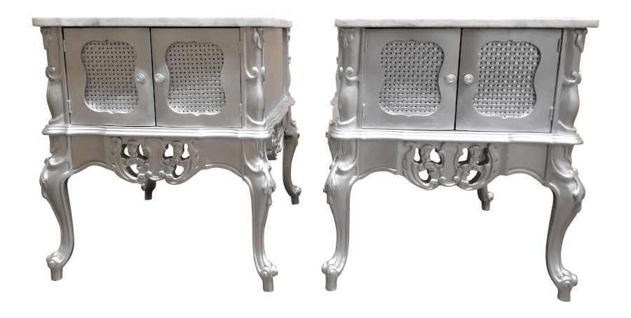 Silver & Marble Side Table Pair | Uniquely Chic Vintage Rentals