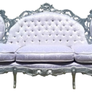 Silver & White Brocade Couch
