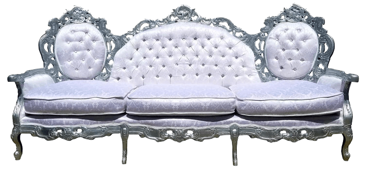 Silver & White Brocade Couch | Uniquely Chic Vintage Rentals