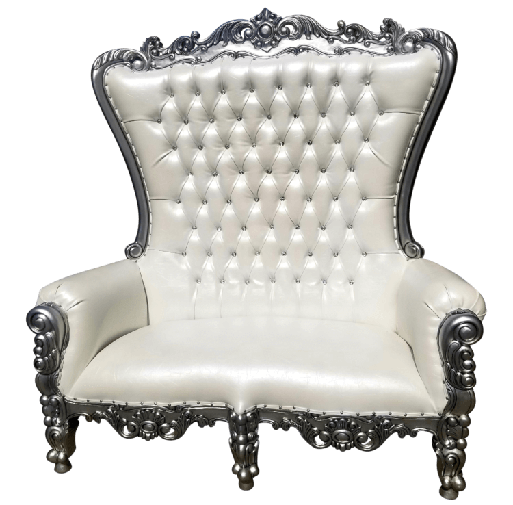 Silver Throne Loveseat | Uniquely Chic Vintage Rentals