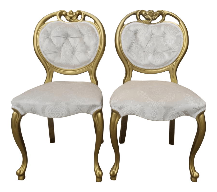 Gold & Ivory Damask Sweetheart Chairs | Uniquely Chic Vintage Rentals