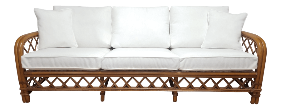 Boho Bamboo White Linen Lounge Sofa | Uniquely Chic Vintage Rentals