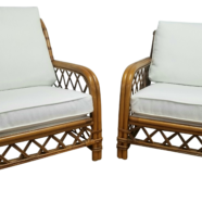 Boho Bamboo White Linen Lounge Chairs