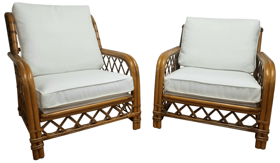 Boho Bamboo White Linen Lounge Chairs | Uniquely Chic Vintage Rentals