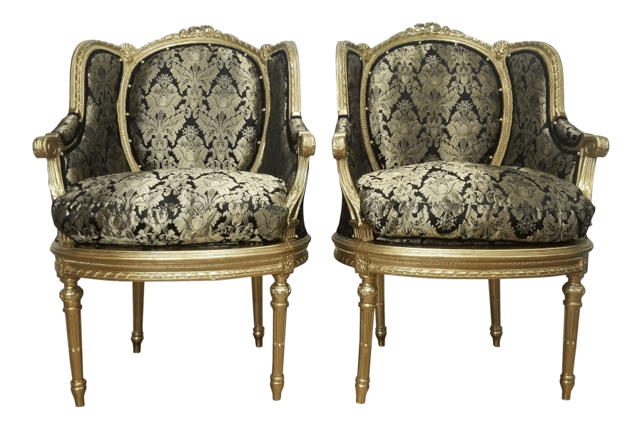 Gatsby Gold and Black Damask Chairs | Uniquely Chic Vintage