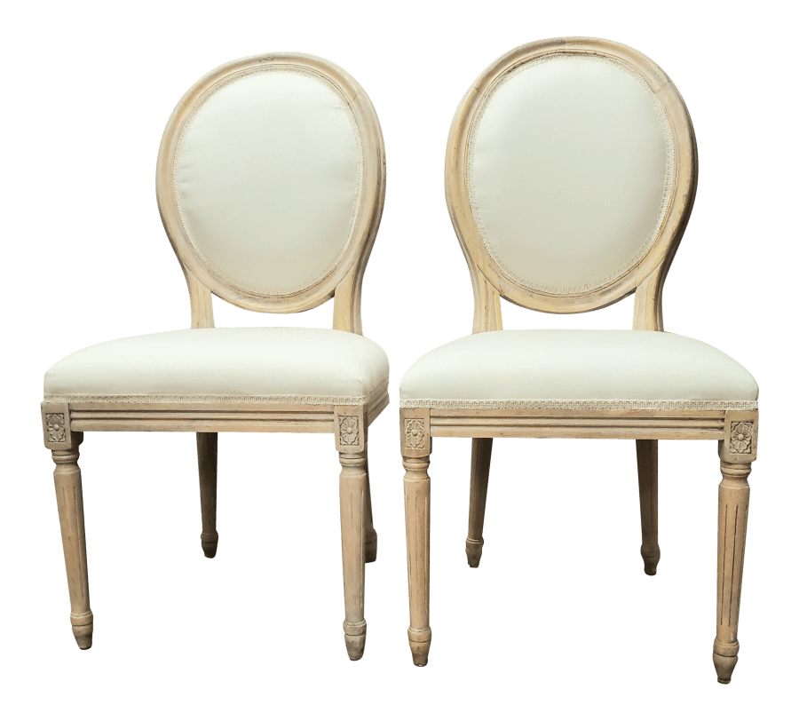 French Round Ivory Linen Chairs