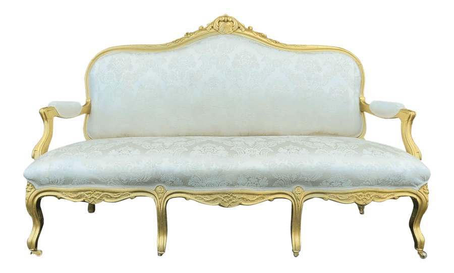 Louis XVI French Gold and Ivory Brocade Settee