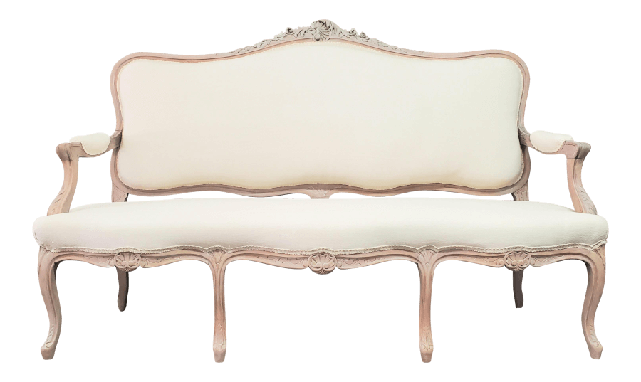 Natural Wood Ivory Linen Settee