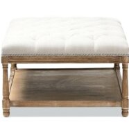 Natural Wood Ivory Ottoman