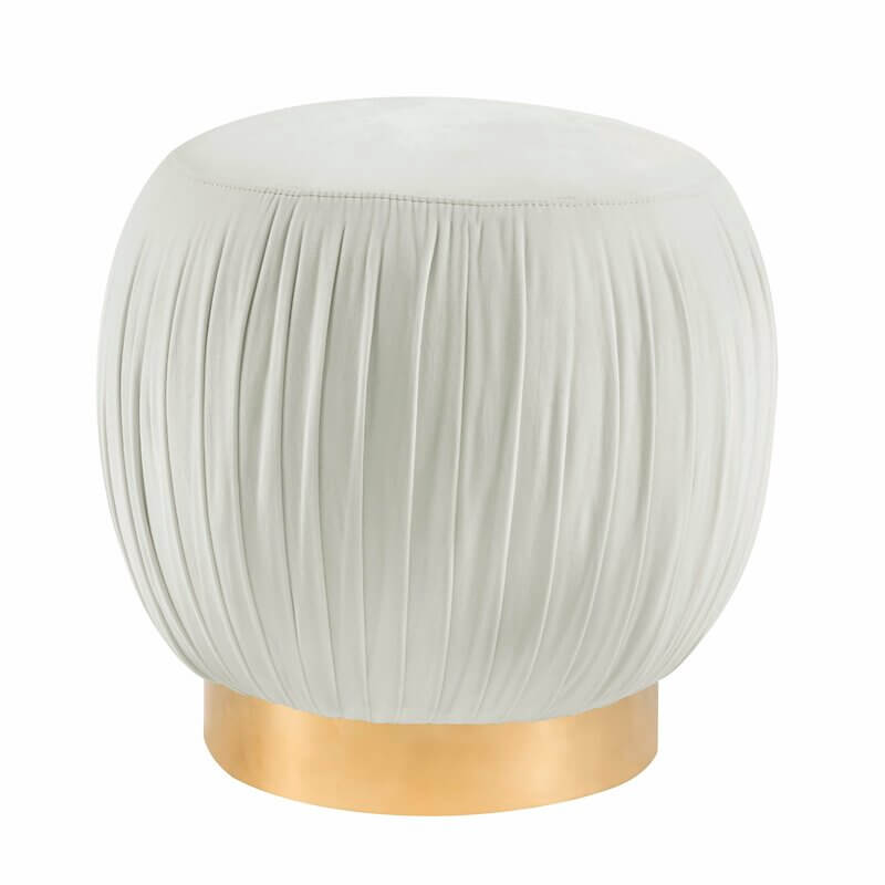 White Pleated Round Ottoman Pouf