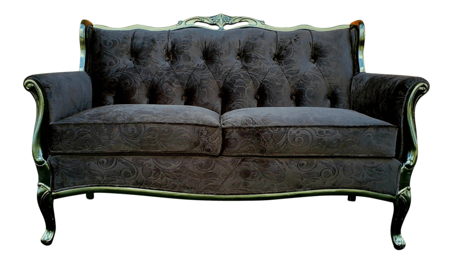 French Black Velvet Loveseat