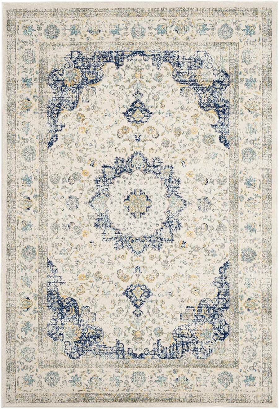 Ivory and Blue Oriental Rug