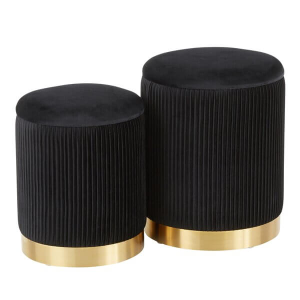 Black Velvet Round Ottomans