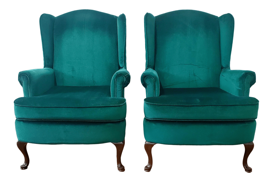 French Green Velvet Wingback Chairs