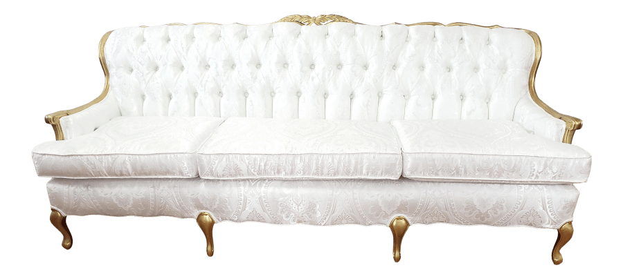 Victorian Gold and White Tufted Sofa