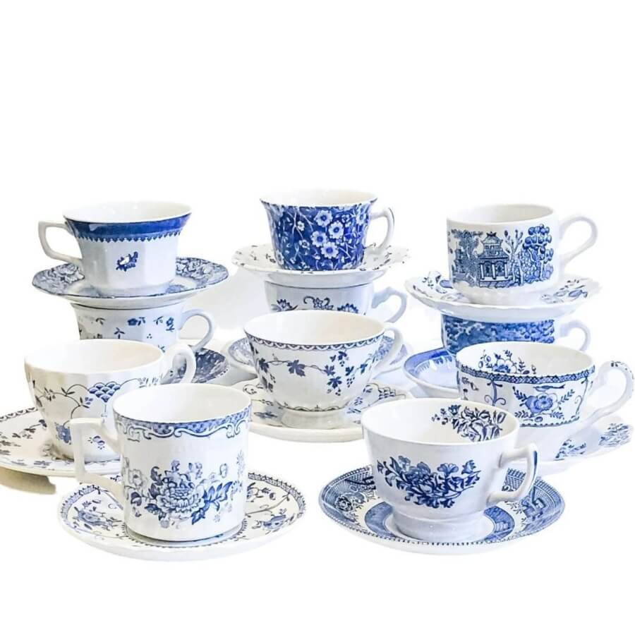 Vintage Blue Teacups & Saucers