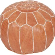 Boho Tan Leather Moroccan Poufs