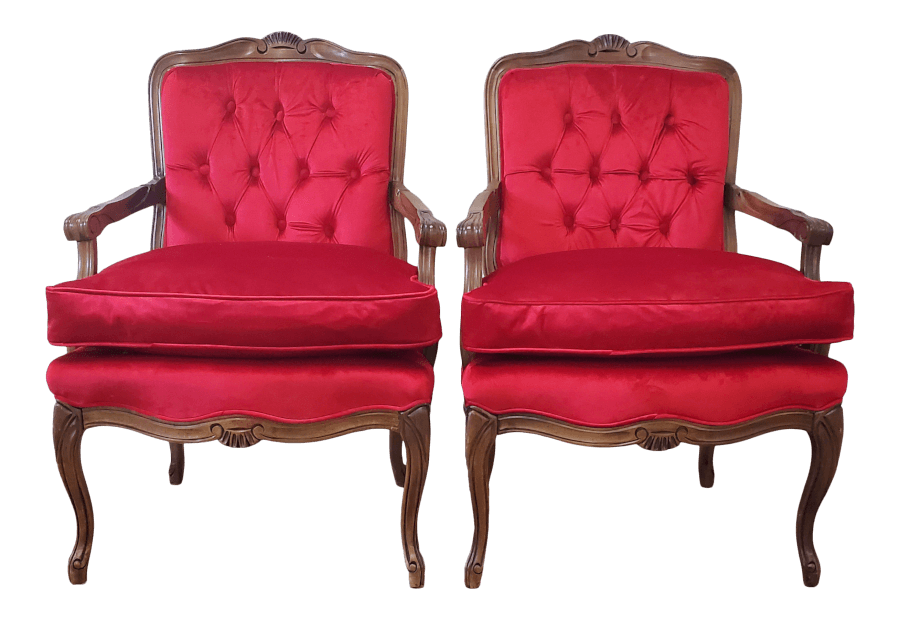 Antique French Red Velvet Armchairs