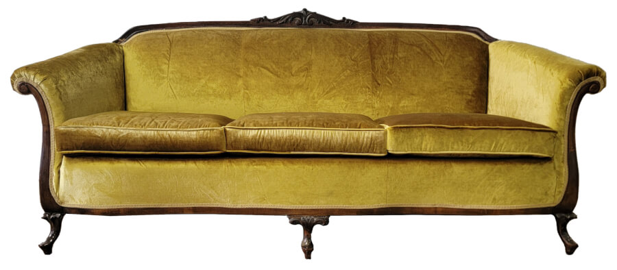 Antique Boho Goldenrod Yellow Velvet Sofa