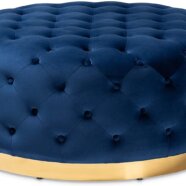 Blue Tufted Round Ottoman