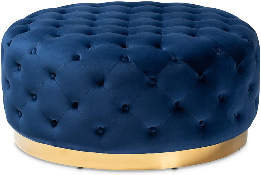 Blue Tufted Round Ottoman