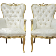 Victorian Gold & White Tufted Armchairs