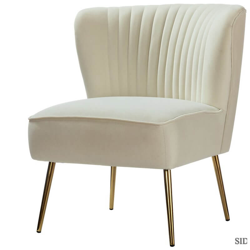 White Velvet & Gold Channel Accent Chairs