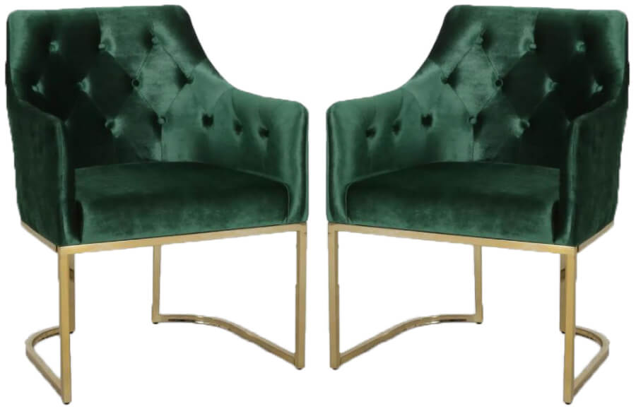 Glam Green Velvet & Gold Accent Chairs
