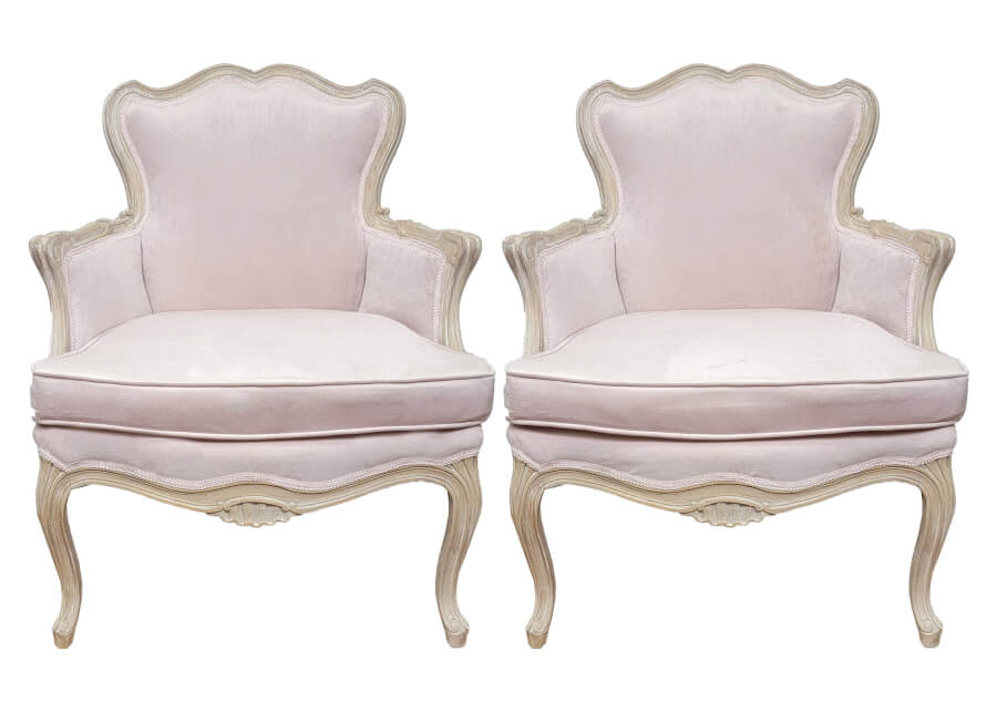 Vintage French Blush Velvet Armchairs