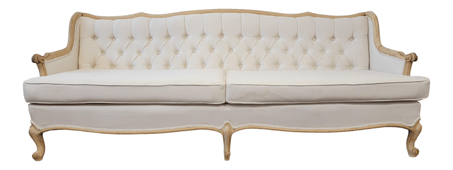 French Ivory Linen Tufted Sofa
