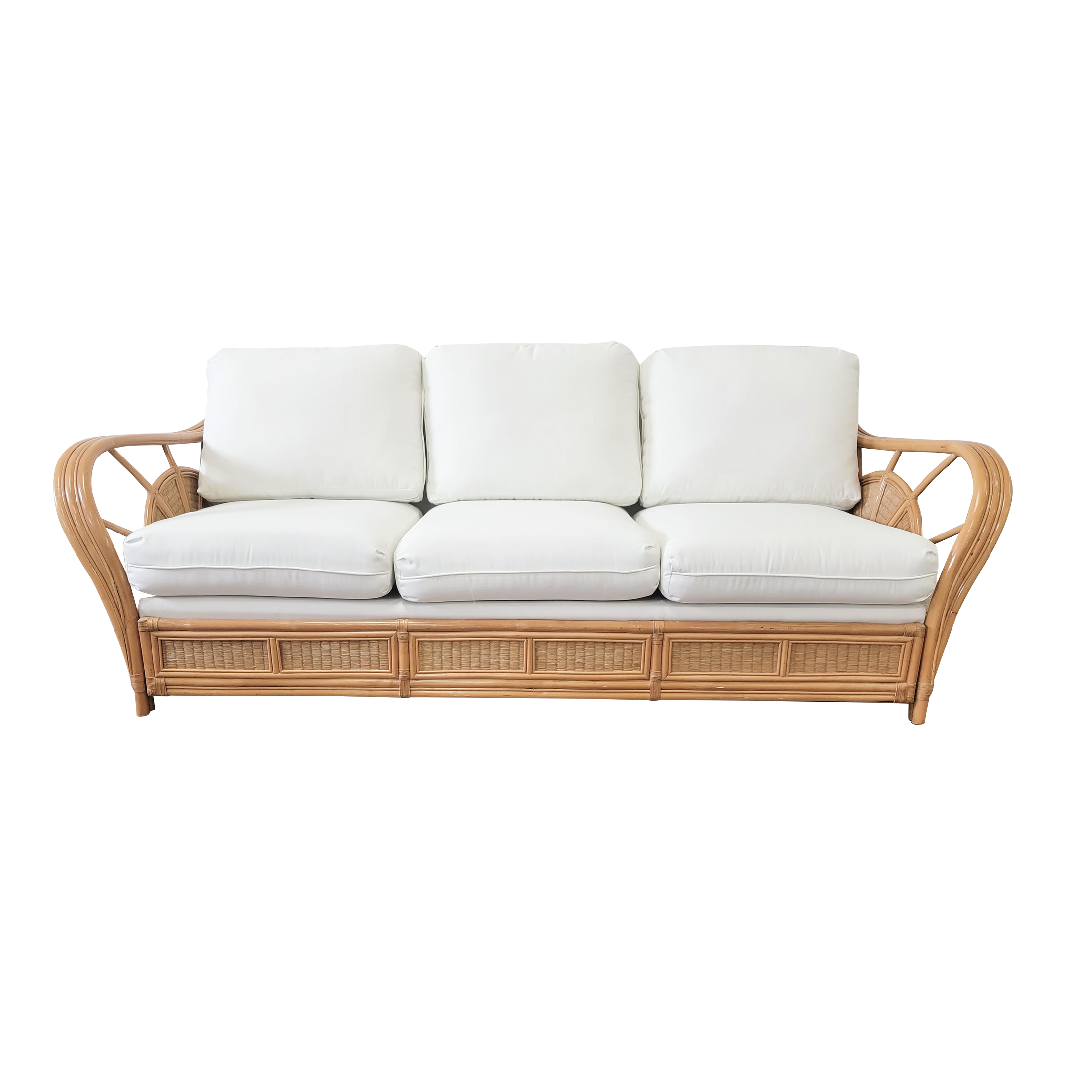 Boho Bamboo White Linen Couch