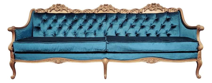 Regency Gold & Teal Velvet Sofa