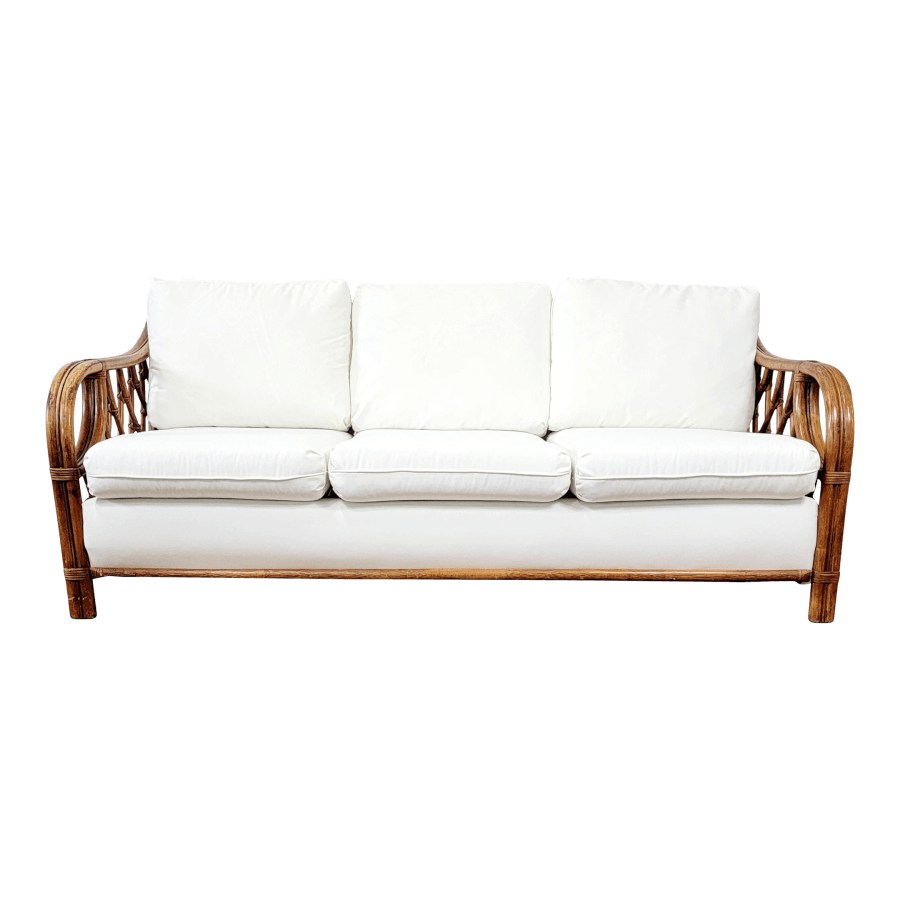 Boho Bamboo White Linen Couch