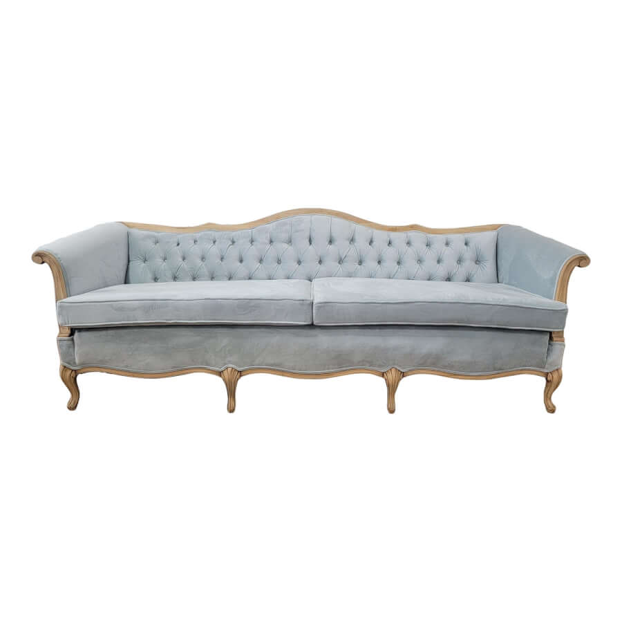 French Dusty Blue Tufted Velvet Couch