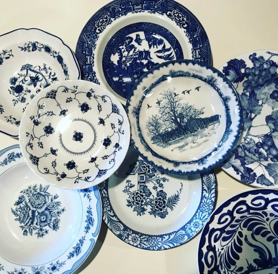 Vintage Mismatched Blue Bowls