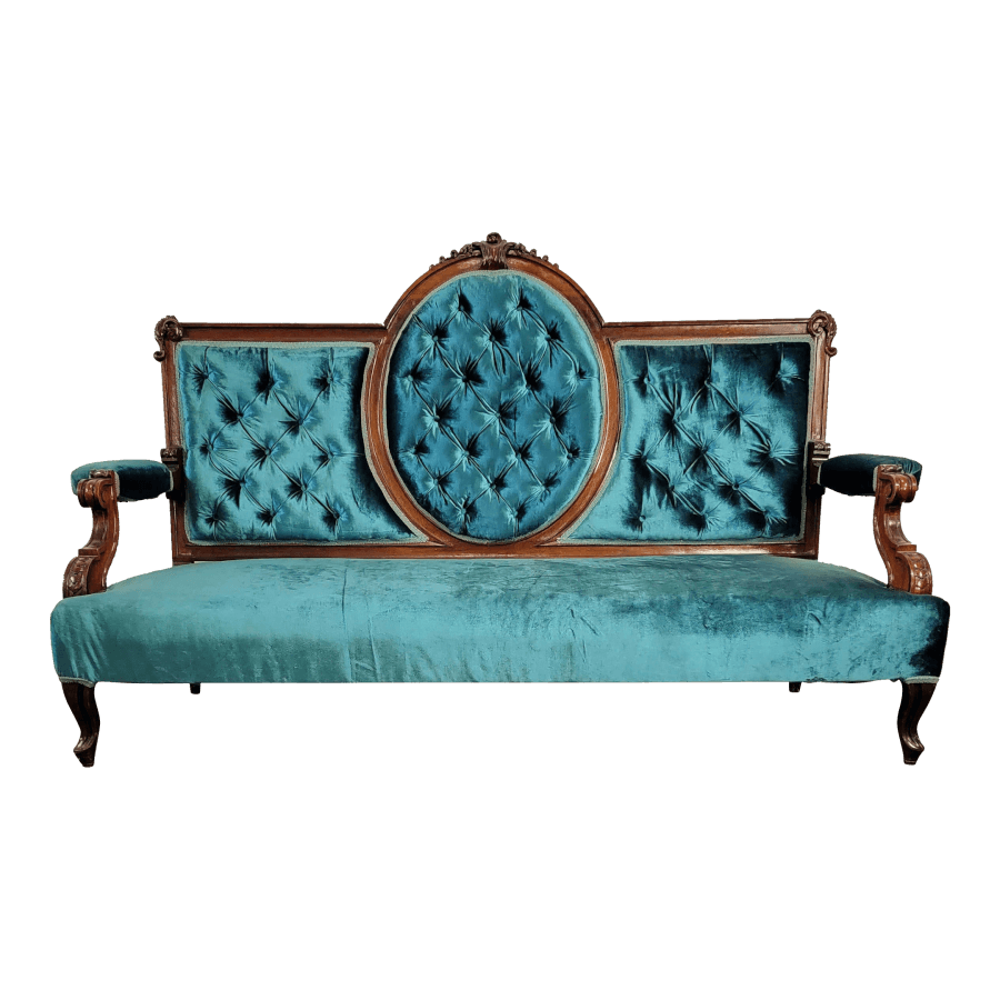 Regal French Teal Velvet Settee