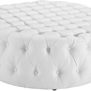 Round White Leather Tufted Ottoman