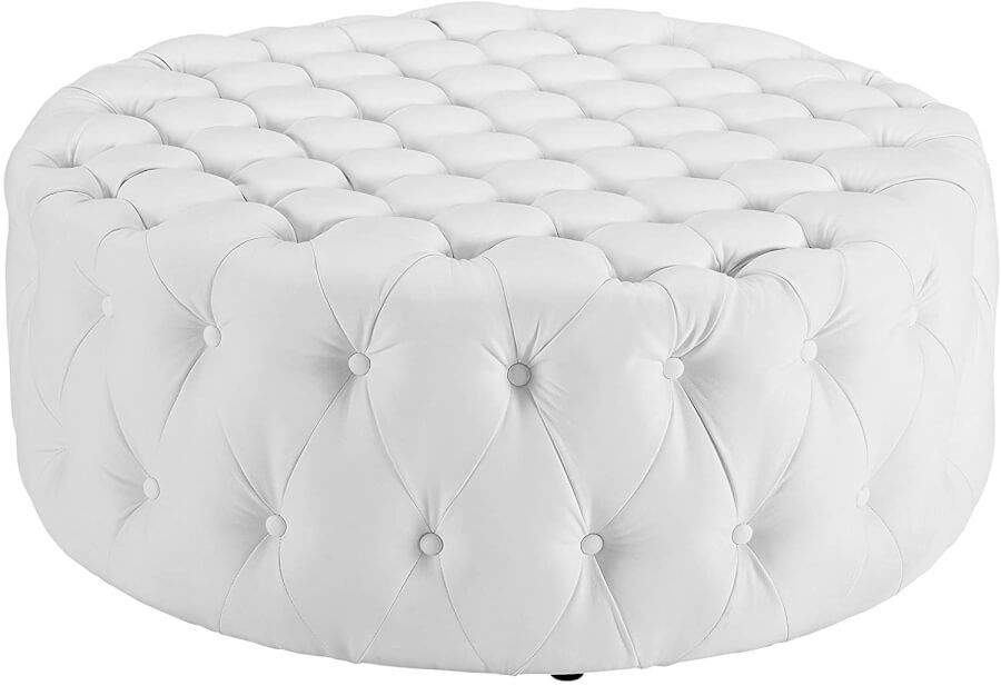 Round White Leather Ottoman