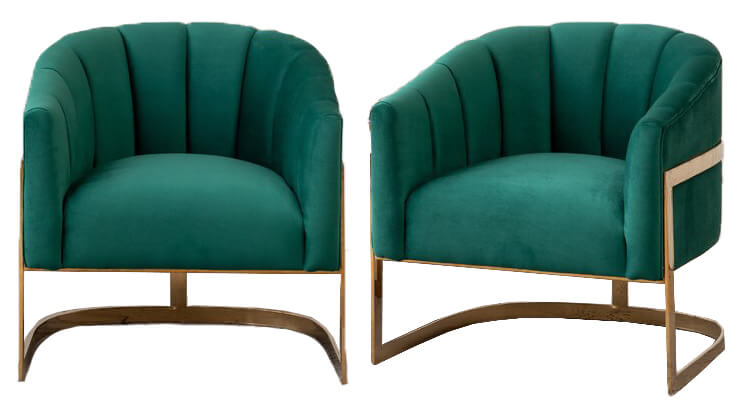 Green Velvet & Gold Barrel Chairs