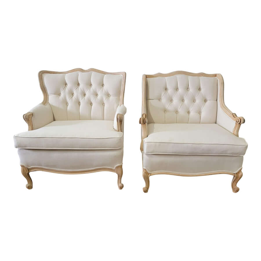 French Ivory Linen Lounge Chairs