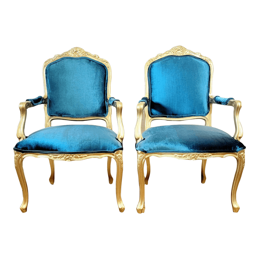 Regency Gold & Teal Velvet Armchairs