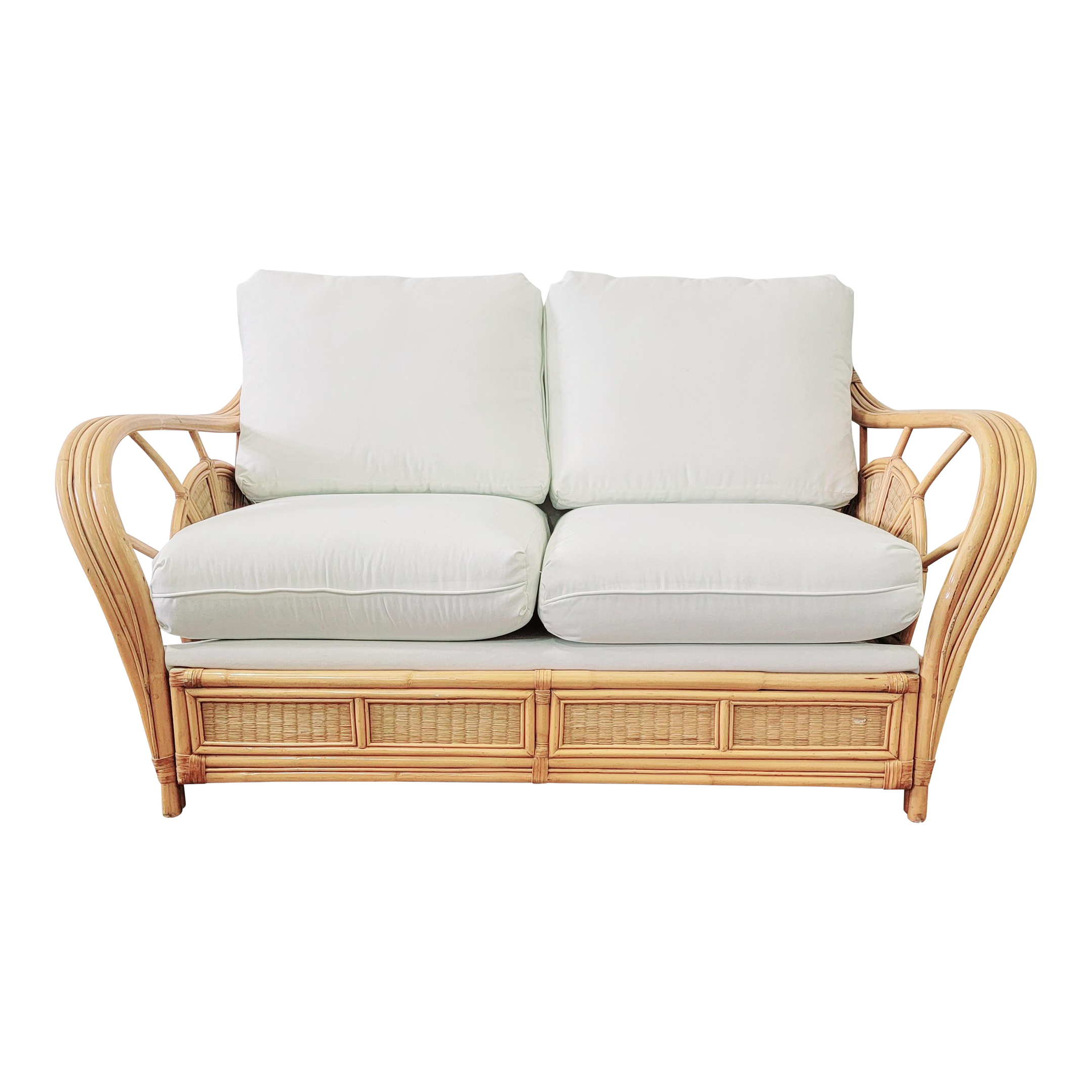 Boho Bamboo White Linen Loveseat