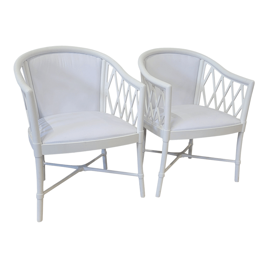 Boho Bamboo White Barrel Chairs