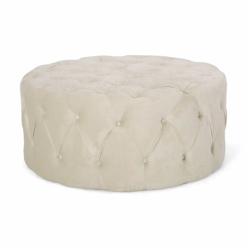 Round Ivory Tufted Ottoman