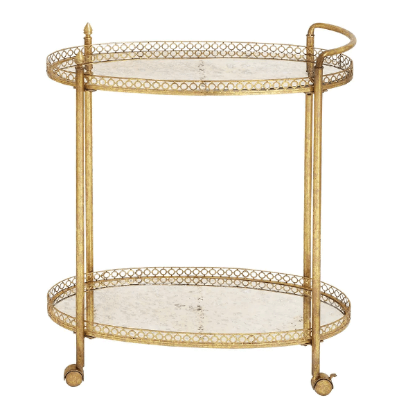 Regency Gold Mirror Rolling Bar Cart