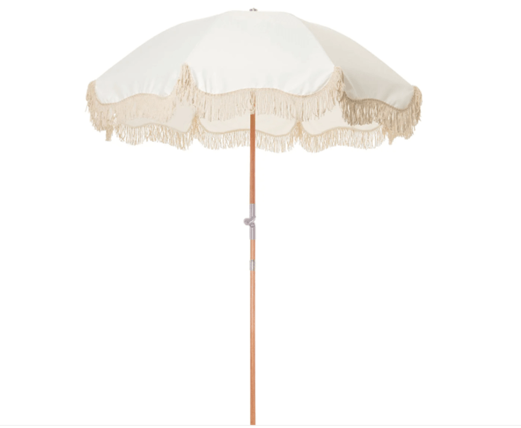 Vintage Fringe White Market Umbrella